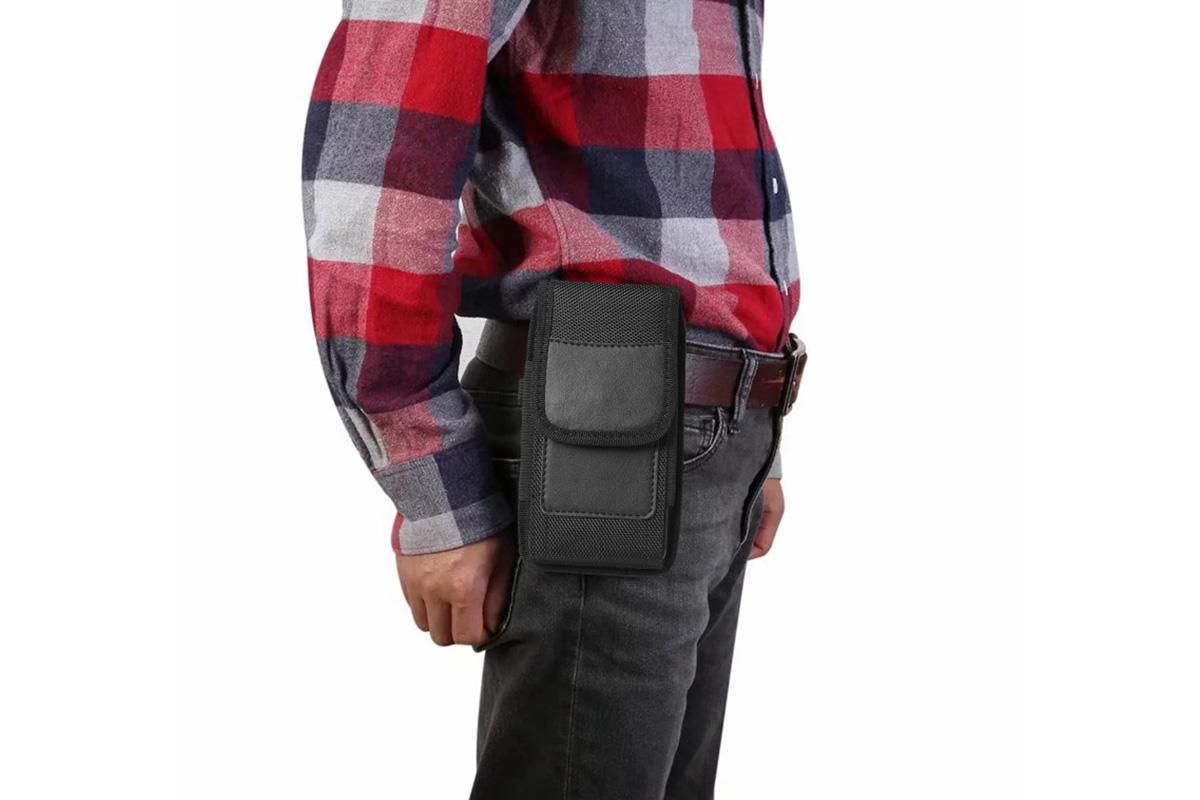 2Pcs Universal Black Oxford Cloth Phone Waist Pouch with Belt Clip and Card Holder Compatible with Most Smartphones - M — image 4