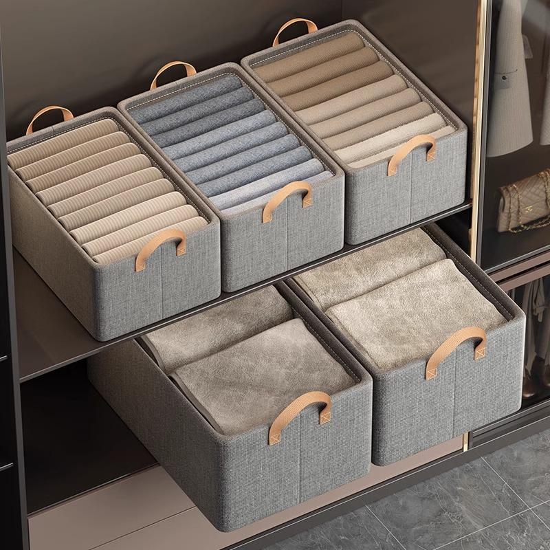 2pc Foldable Fabric Storage Bin with Steel Frame & Handles - 26L Stackable Closet Organizer(Grey) — image 2