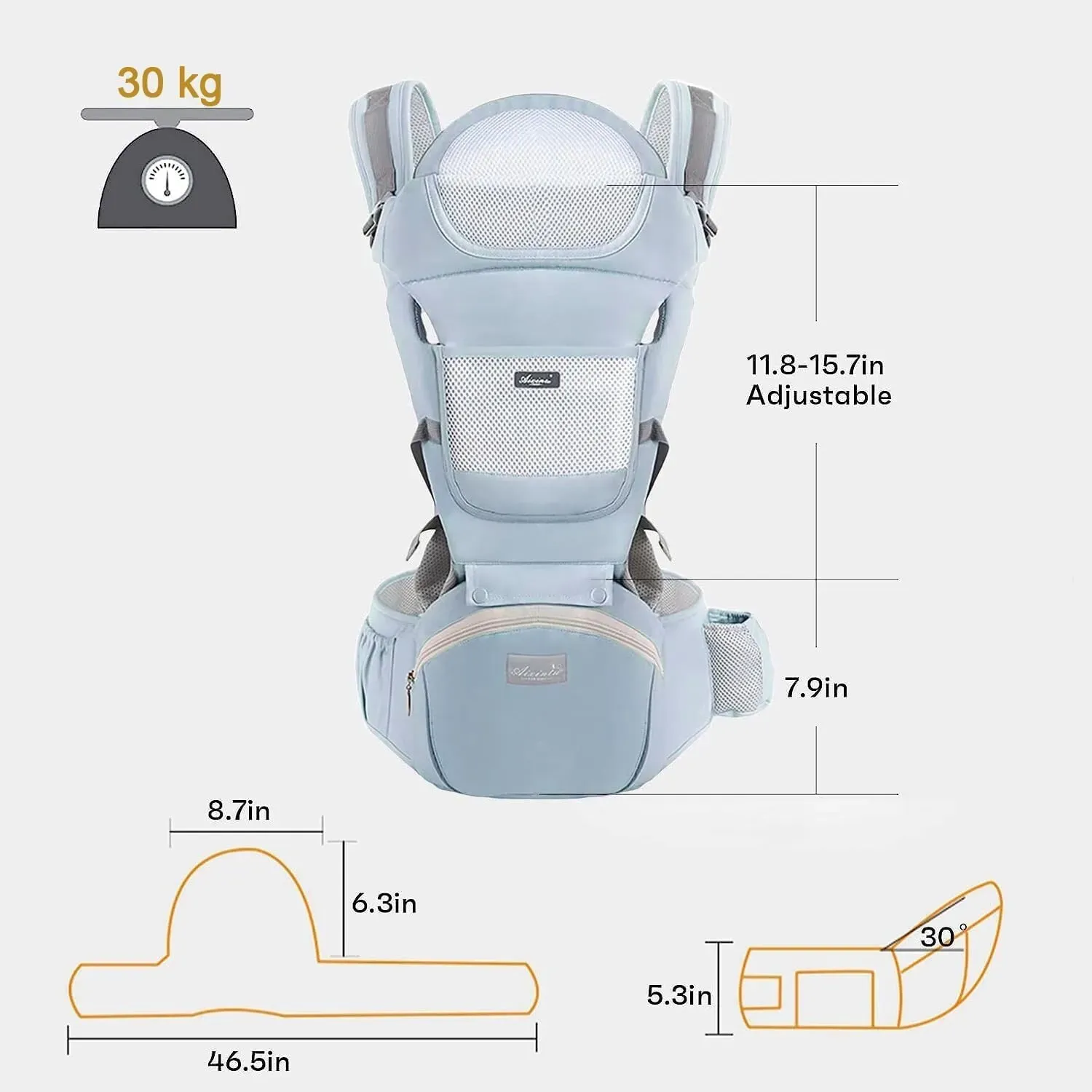 Blue 6 in 1 Adjustable Baby Carrier with Hip Seat in Light Green for Newborns and Toddlers (3-36 Months) โ image 5