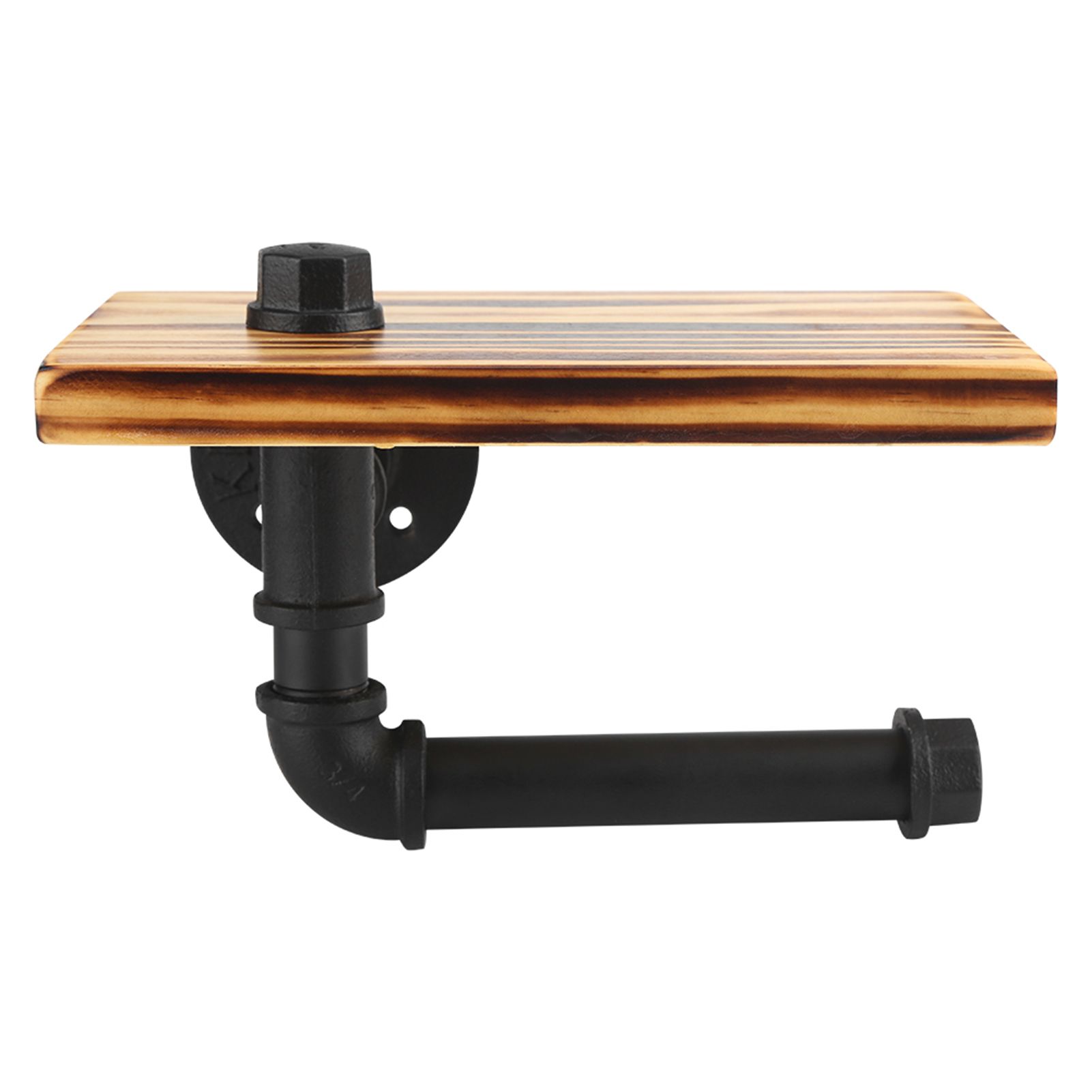 lIron Pipe Wall Mount Paper Holder Rack Wood Shelf Bathroom Toilet — image 2