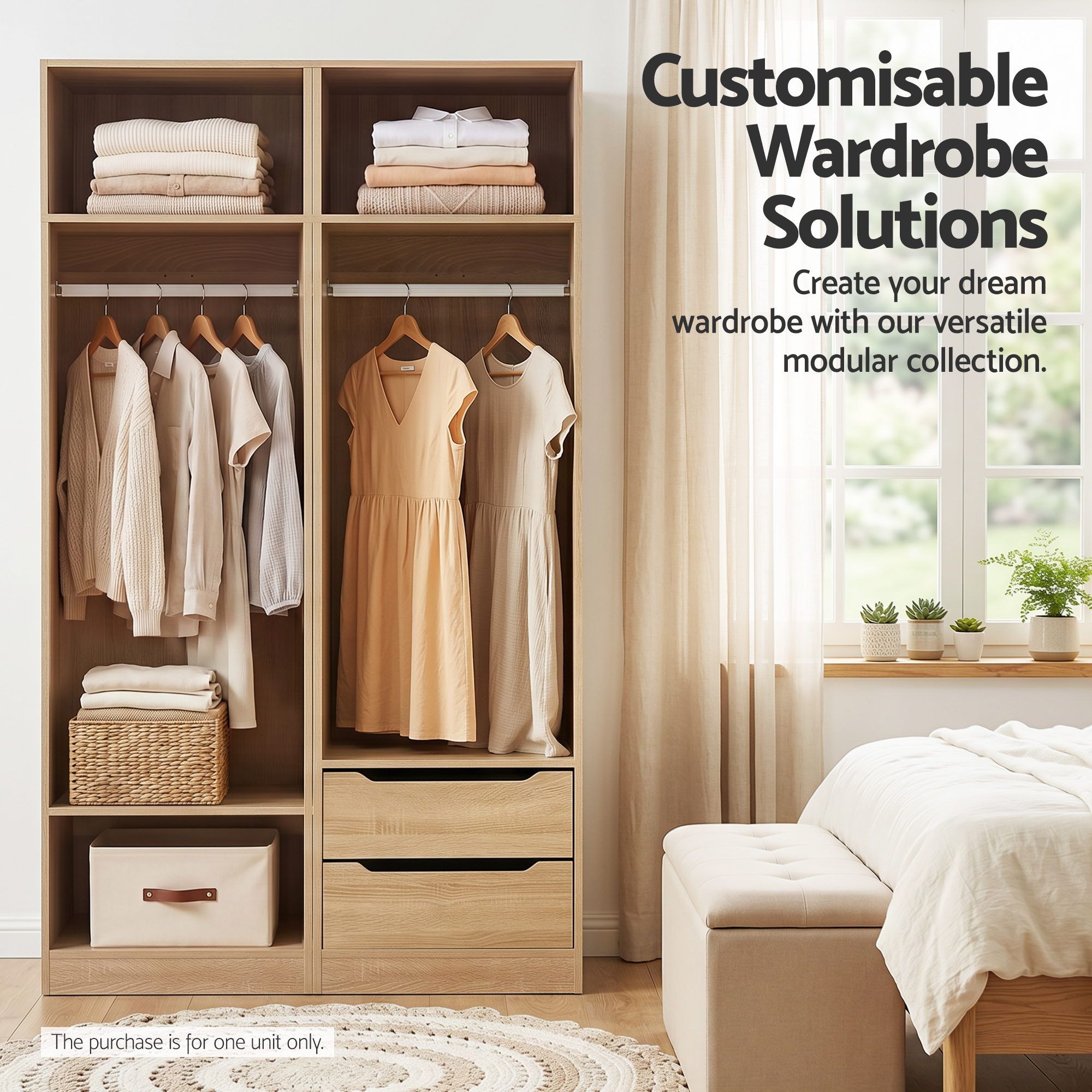Artiss Wardrobe Clothes Closet Storage Organizer Shelf Pine — image 3