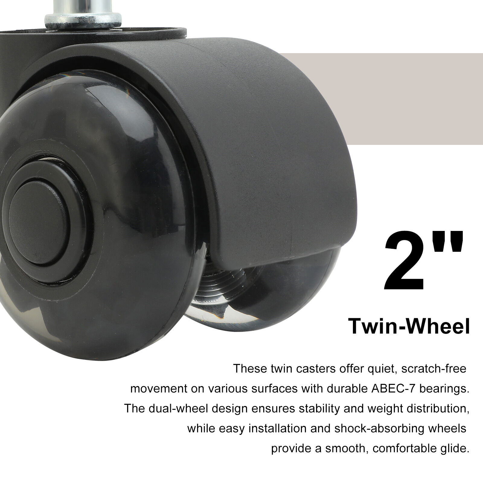 5X 2'' Twin Wheel Office Chair Casters - Slient Smooth, 11x22mm Stem β image 3