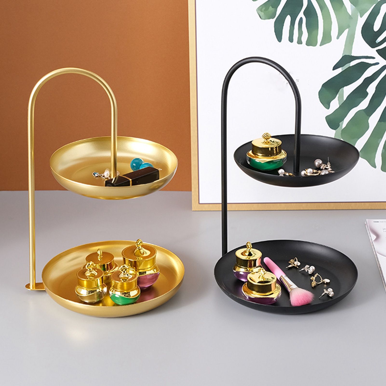 2 Tier Iron Fruit Serving Tray Waterproof Multi Tier Storage Platter for Coffee Table Party Black โ image 5