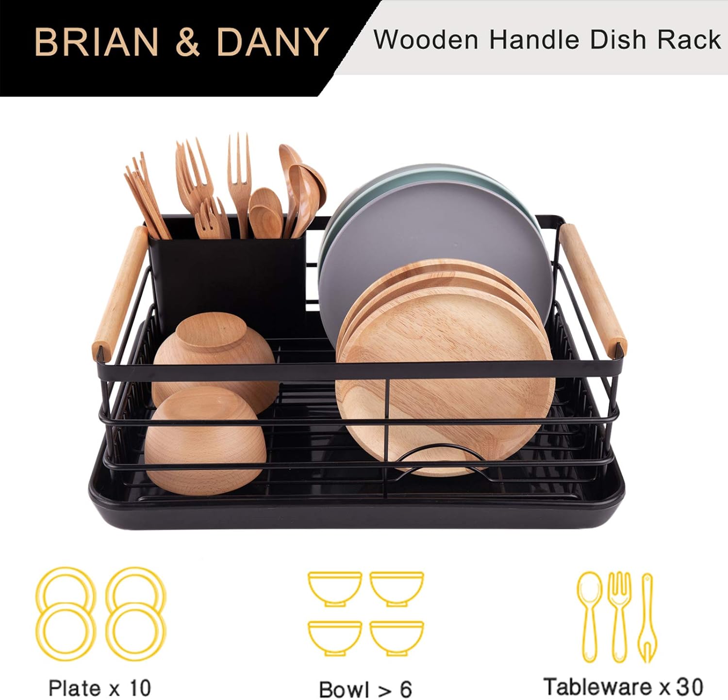 CARLA HOME Dish Drying Rack with Wooden Handles, Removable Cutlery Holder & Drainboard for Kitchen Countertop — image 5