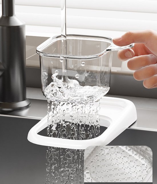 Sink Strainer & Drip Rack - With Suction Cup & Removable Strainer Tray - For Vegetables & Food Leftovers - White โ image 3