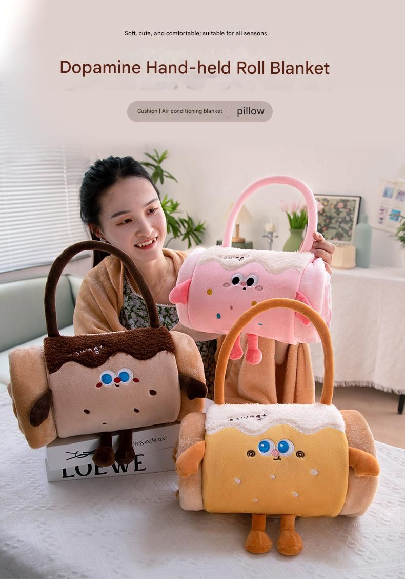 Brown Puppy 80*100cm Cartoon Hand-Carry Roll-Up Blanket - Plush Flannel Nap Blanket with Pillow Function, Portable Office & Travel Throw for Home, Car, and — image 2
