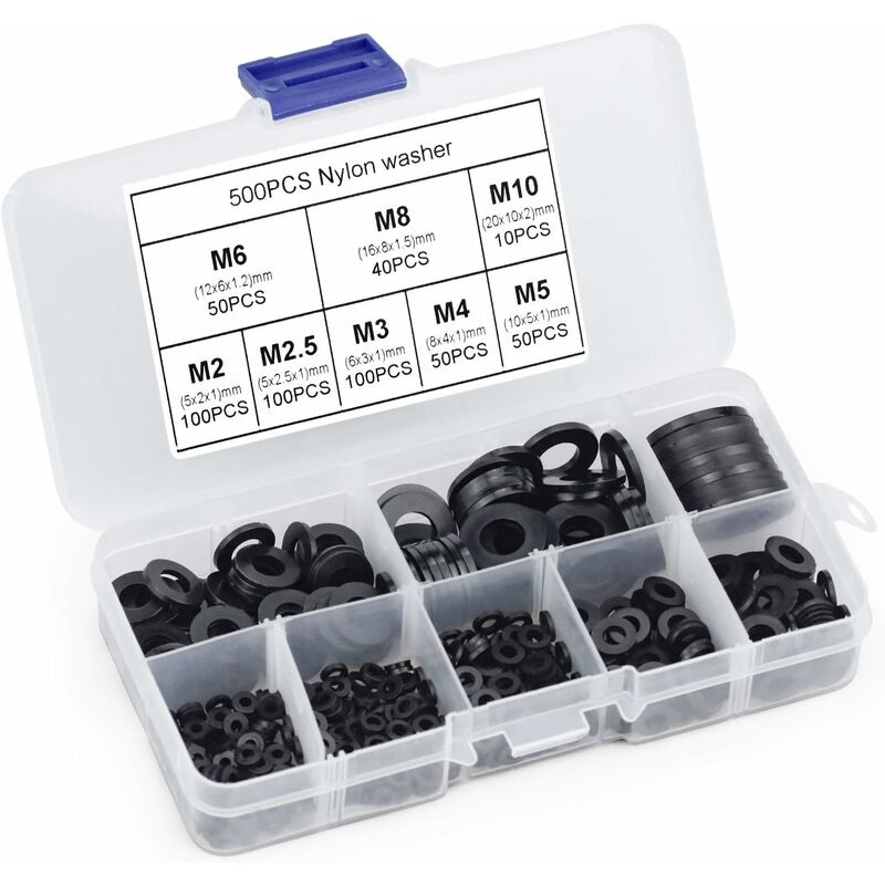 500 pcs Black Plastic Washers Lock Washers Fasteners, Self-Locking Washer Assortment Mechanical Washer M2.5 M3 M4 M5 M6 — image 4