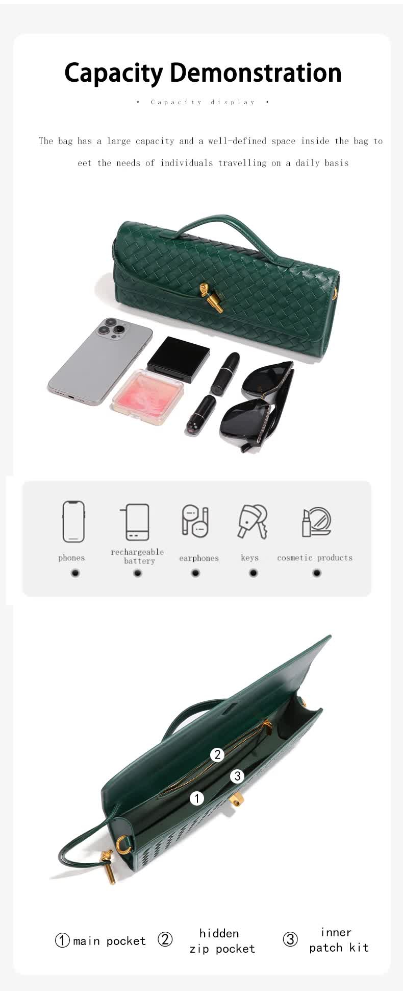 Black Luxury Woven PU Leather Clutch - Elegant Women's Evening Baguette Bag with Adjustable Shoulder Strap โ image 4