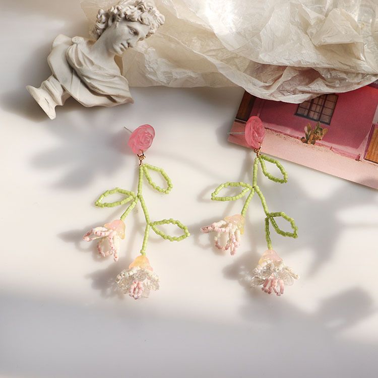 Handmade DIY Beaded Flower Earrings Accessories Material Kit Summer Crystal Flower Accessories Pendant Earrings — image 3
