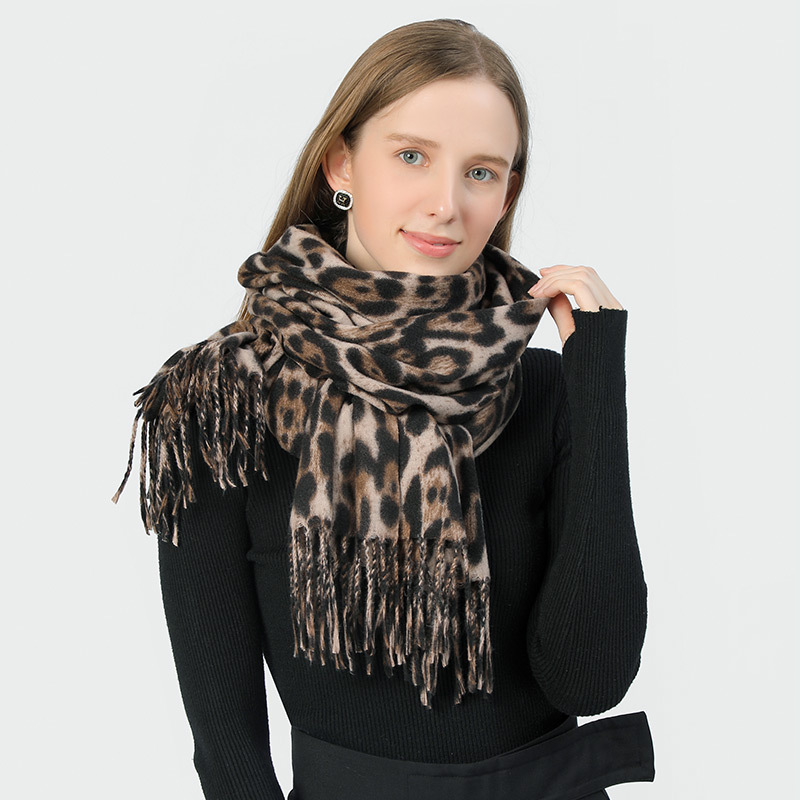 Stylish Animal Print Scarf - Warm Fall/Winter Shawl with Tassels, Imitation Cashmere(Rose pink) — image 2