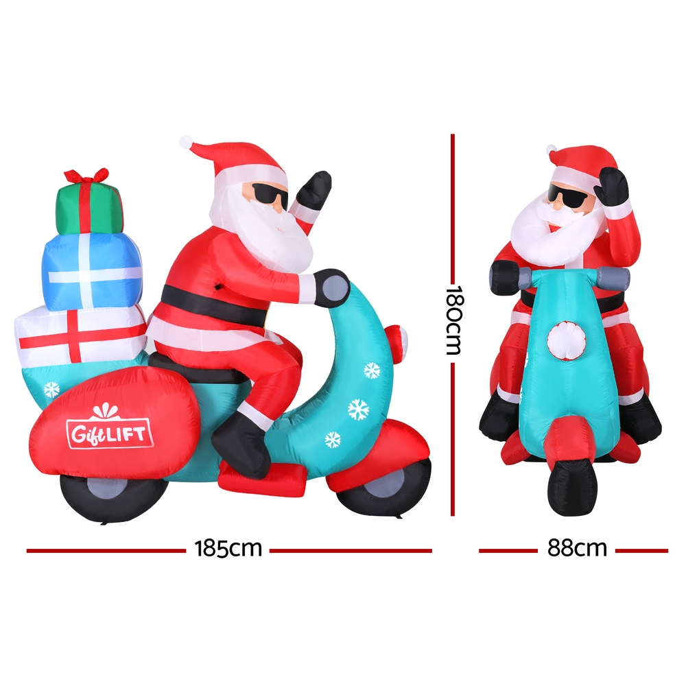 Jingle Jollys Christmas Inflatable Santa Motorbike LED Illuminated Decorations — image 2
