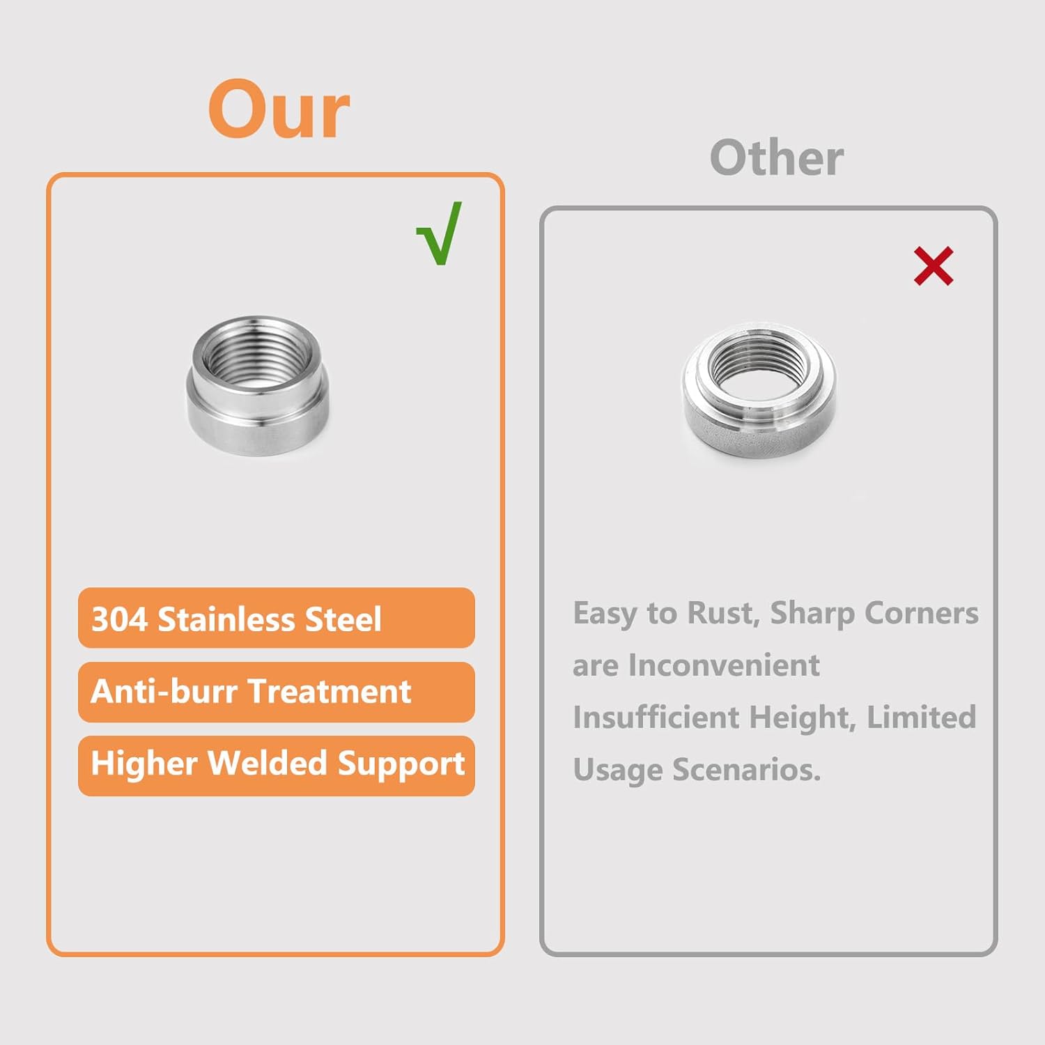 4 Pcs O2 Sensor Bung, 304 Stainless Steel M18x1.5 O2 Bung Weld in, Oxygen Sensor Bung Stepped Style โ image 4