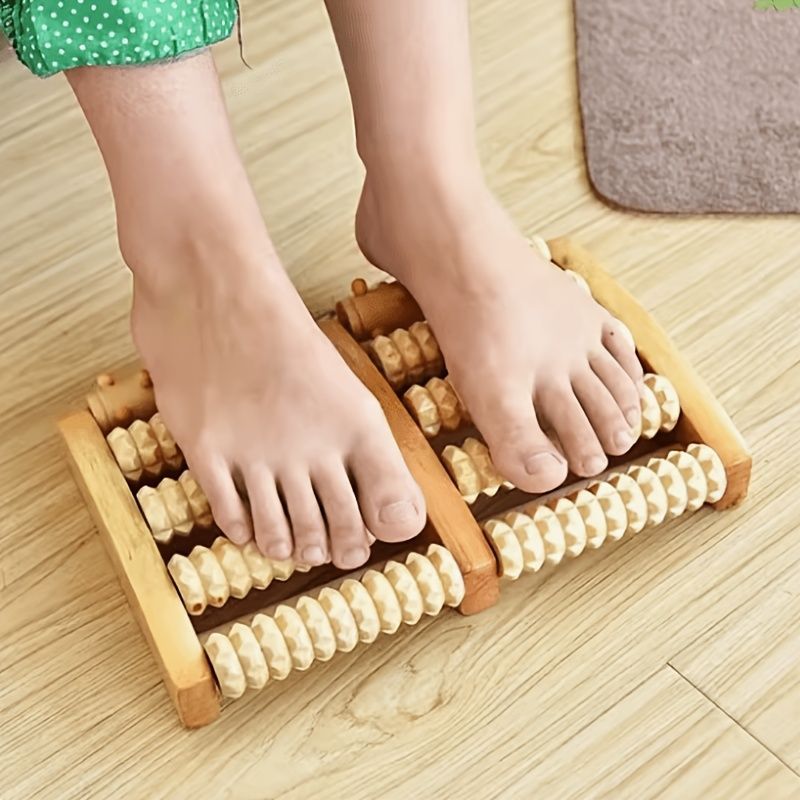 Wooden Foot Massage Roller Dual Control Foot Massager Portable Foot Roller Home - Wood color - Size 12-27cm
