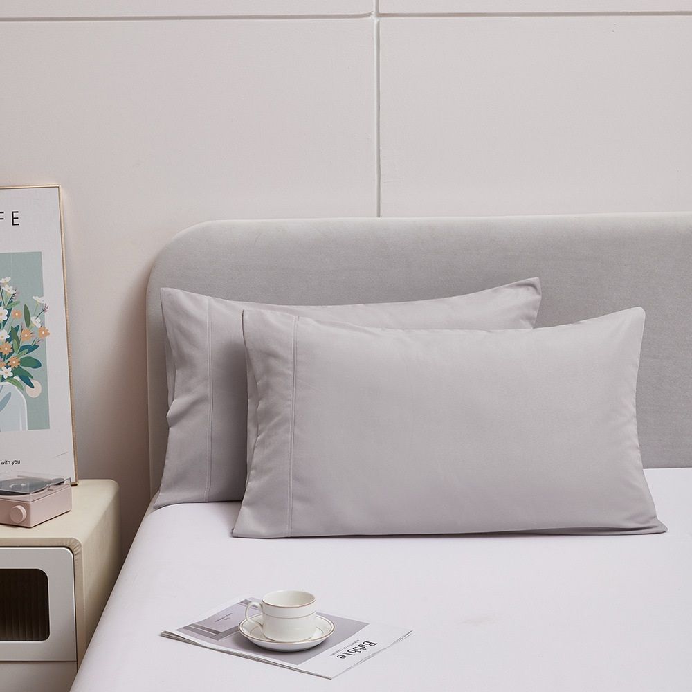 Pillow Cases - Queen Size Set of 2 - Cooling Pillowcases - Double Brushed - Easy Care - Envelope Closure (Queen Pillowcase Set of 2, Light Grey) — image 2