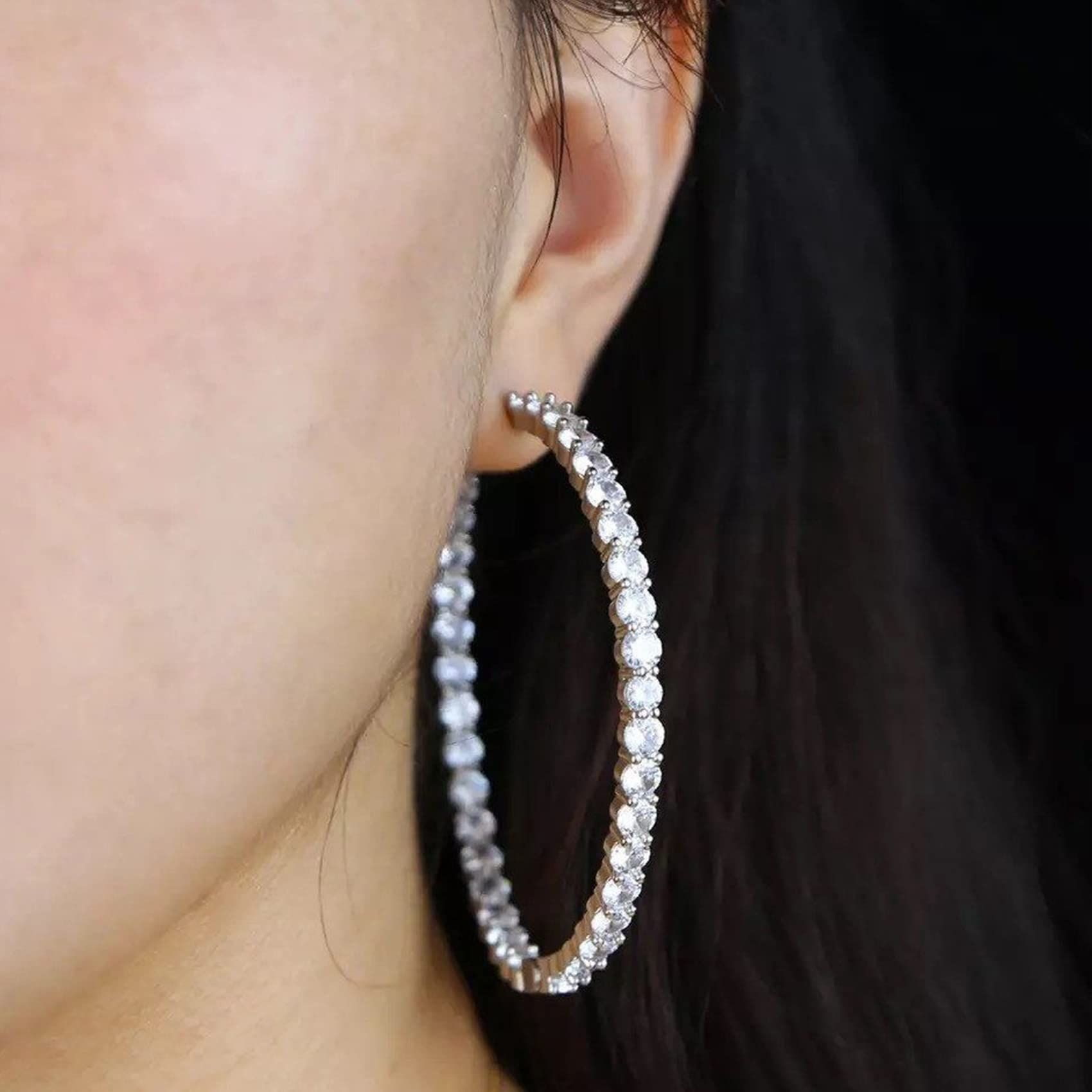 Gold Rhinestone Hoop Earrings Fashion Thin Big Hoop Earrings Hypoallergenic Gold Hoop Earrings for Women Jewelry Gifts — image 4