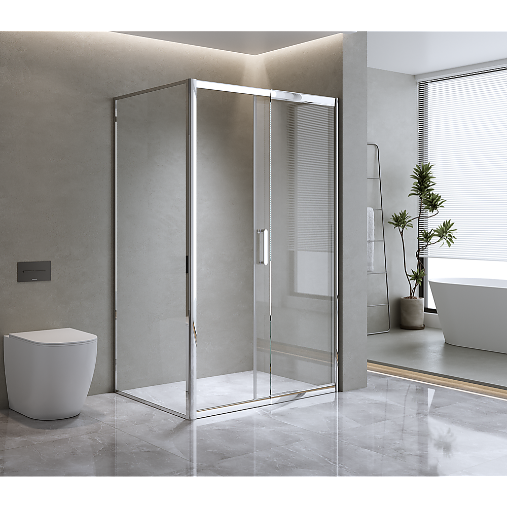 150mm Adjustable (2000 × 800mm) Single Door Corner Sliding Glass Shower Screen in Chrome — image 3