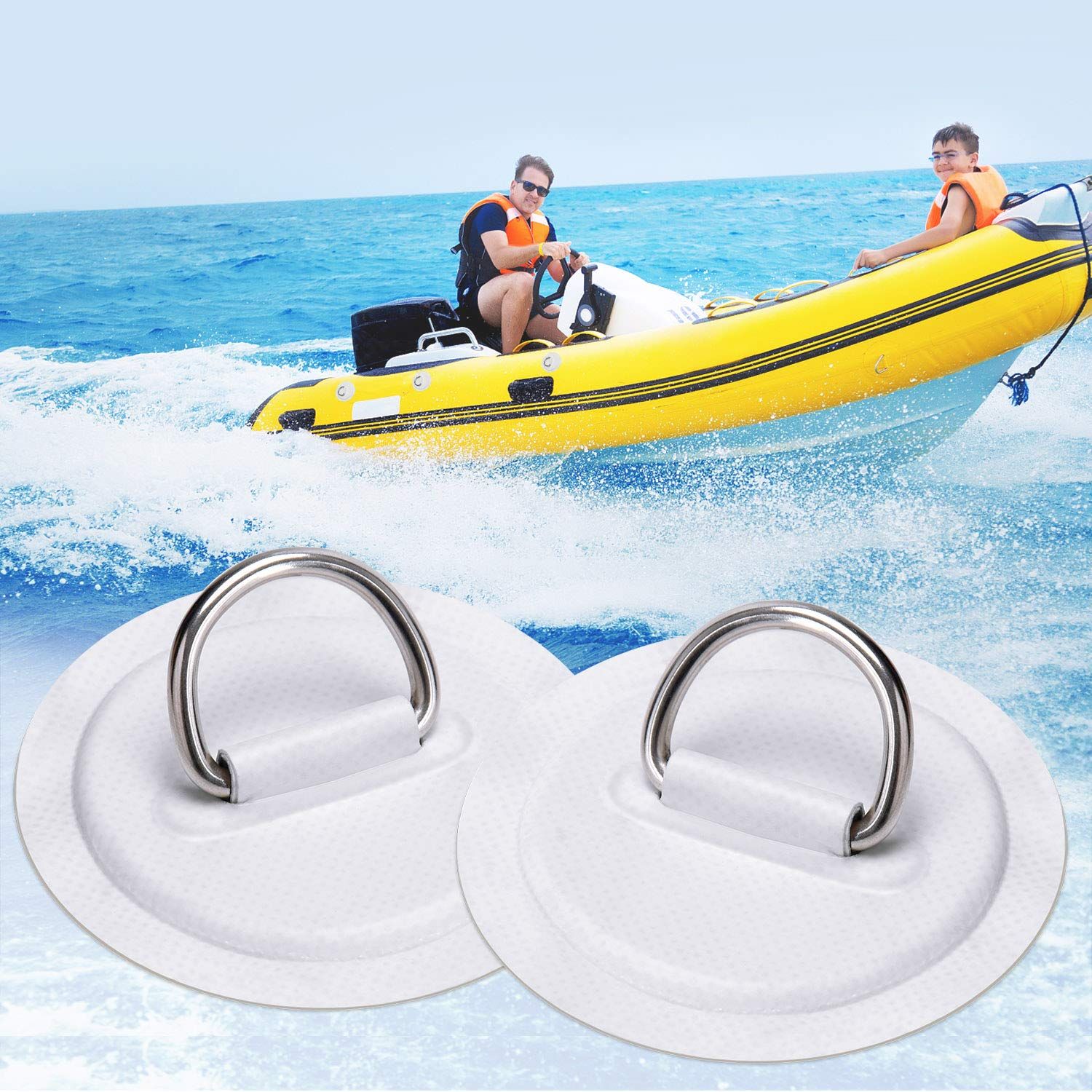4 Pieces Pad/Patch D Rings for PVC Inflatable Boat Canoe Raft Stainless Steel D-Ring Patch Dinghy Kayak Surfboard Paddle Board โ image 3