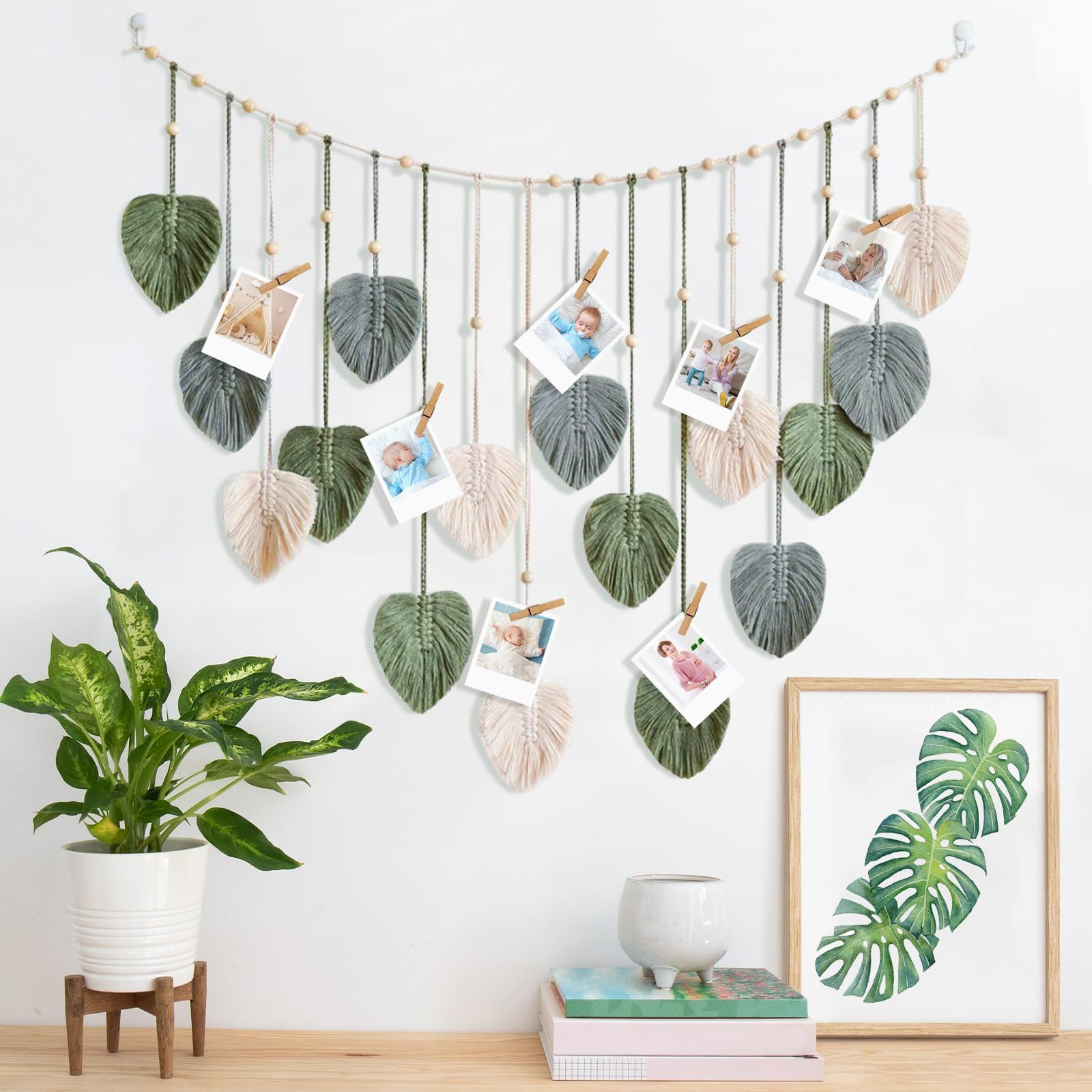 Large Chic Feather Wall Decor Leaf Hanging Photo Display Handmade Woven Wall Art Leaf Tapestry for Nursery, 29.5 × 47.3 Inch — image 4