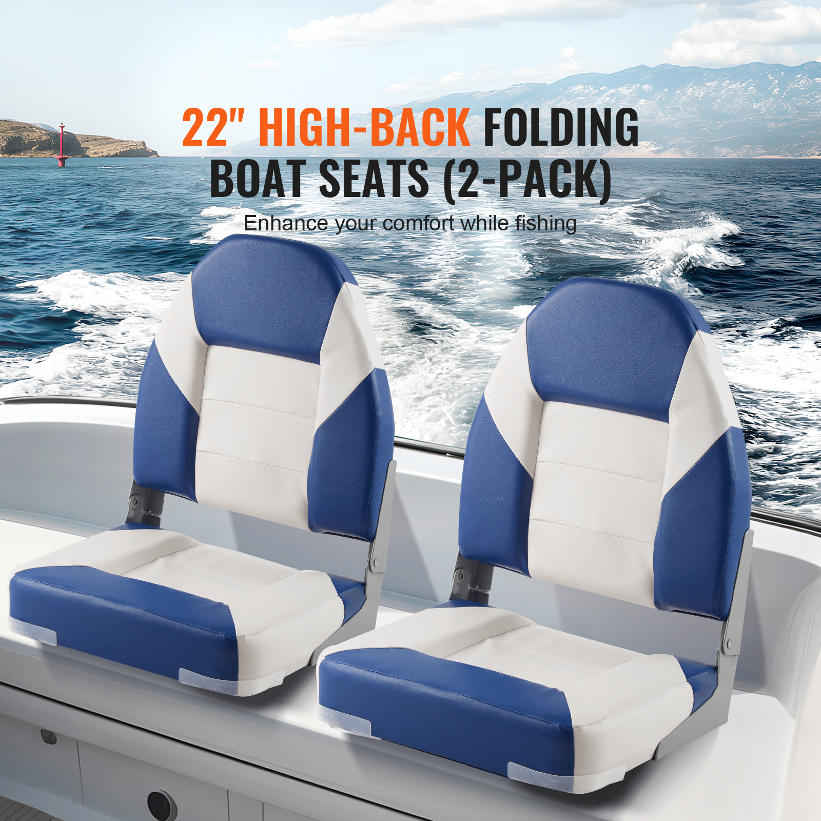 Boat Seats, 555 mm High Back Boat Seat, Folding Boat Chair with Thickened Sponge Padding and Hinge, Fold-Down Boat Captain Chairs for Fishing Boat, Sightseeing — image 2