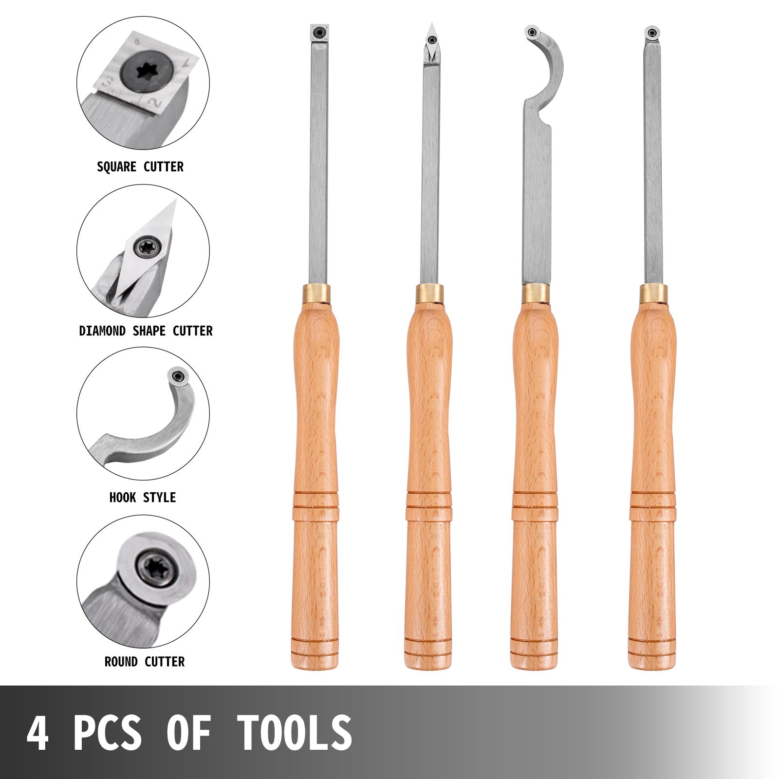 Wood Turning Tools for Lathe 4 PCS Set, Carbide Lathe Tools with Diamond Shape, Round, Square Cutters, Turning Lathe Chisels with Comfortable Grip Handles — image 2