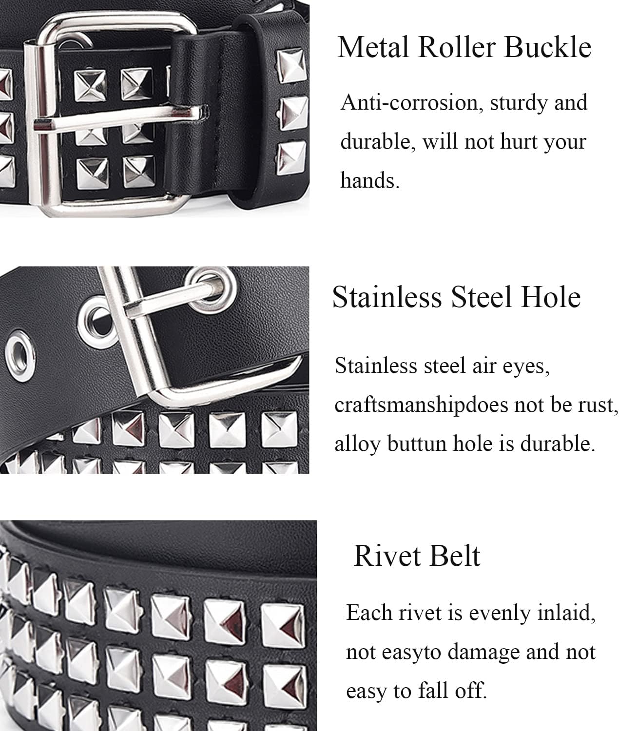 Studded Belts Women Y2K Stud Punk Rock Woman Girls Black Waist Belt for Cosplay Halloween โ image 3