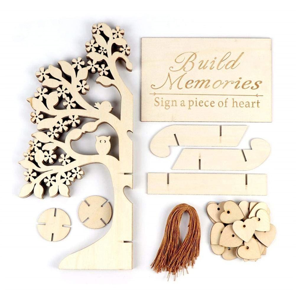 Wood Tree Frame Guest Book with Stand Unique Rustic Wedding Guest Registry with 100pcs Wooden Hearts — image 2