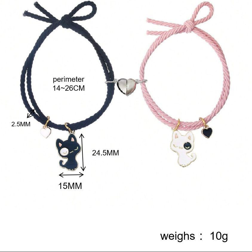 Personalized Braided Couples Bracelet Cute Charm Cat Bracelets Handmade Adjustable Braided Rope Matching (3pcs) — image 3