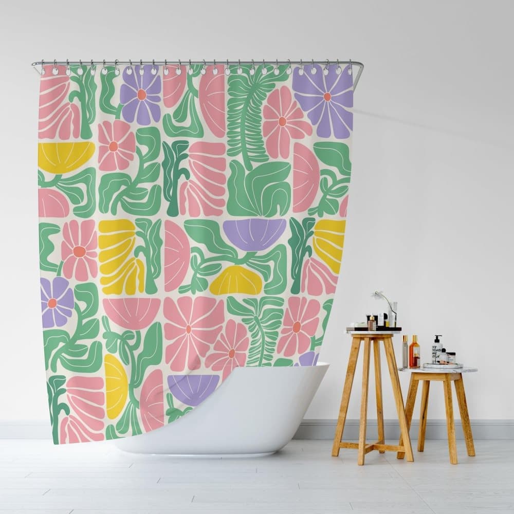 Bohemian Shower Curtain 180 × 180 cm, Multicolored Abstract Floral Pattern Retro Patchwork Geometric Plants, Includes 12 Hooks — image 6