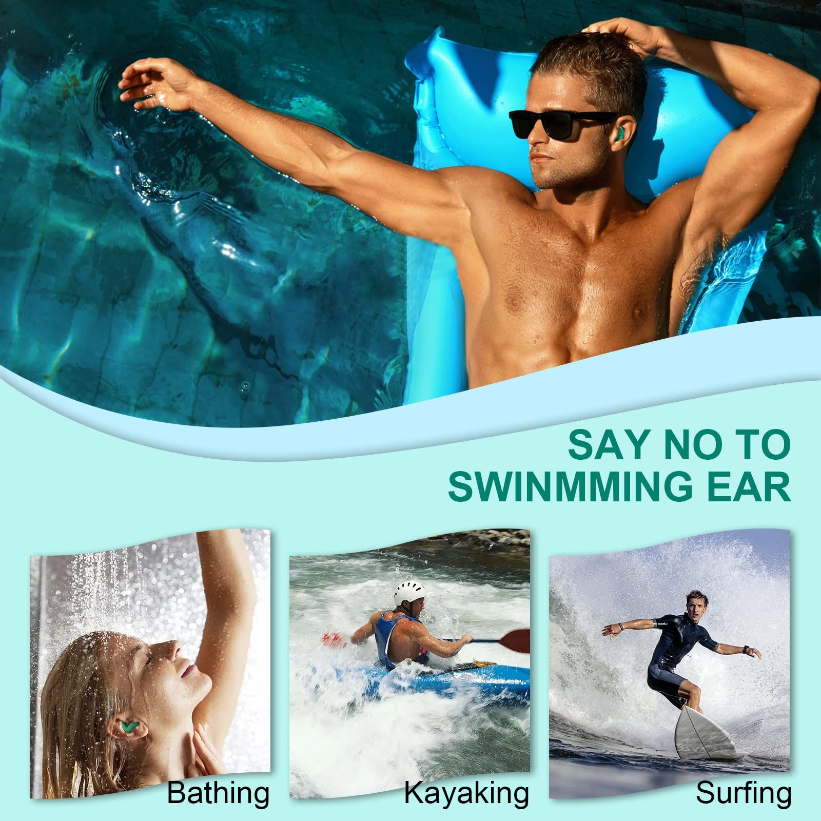 Swimming Ear Plugs for Adults,3 Pairs Waterproof Reusable Silicone Swim Earplugs for Swimming Surfing Snorkeling Showering — image 5