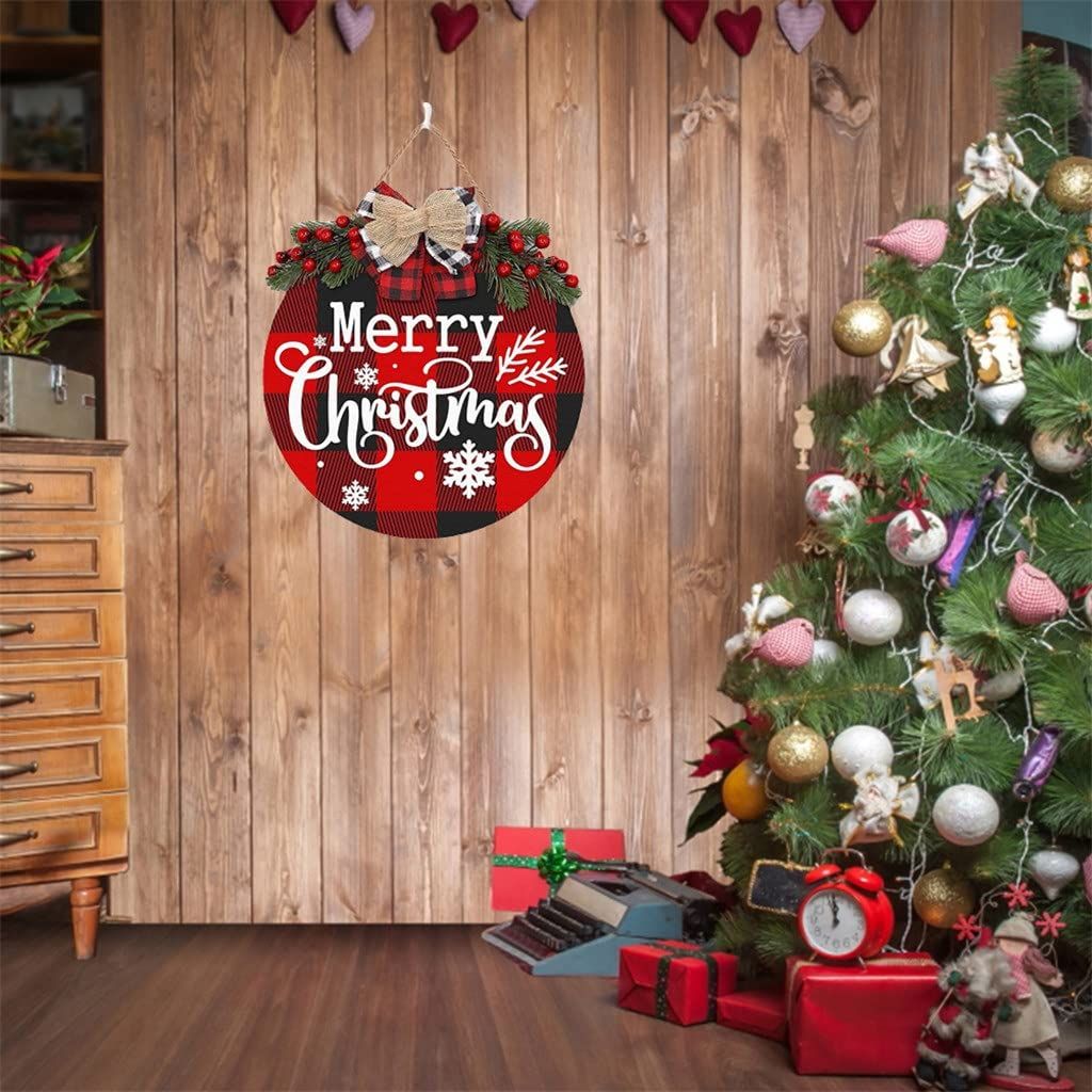 Christmas Wreath Buffalo Plaid Xmas Decorations Merry Christmas Sign for Door Porch Wall Window Outside Decorations Holiday — image 3