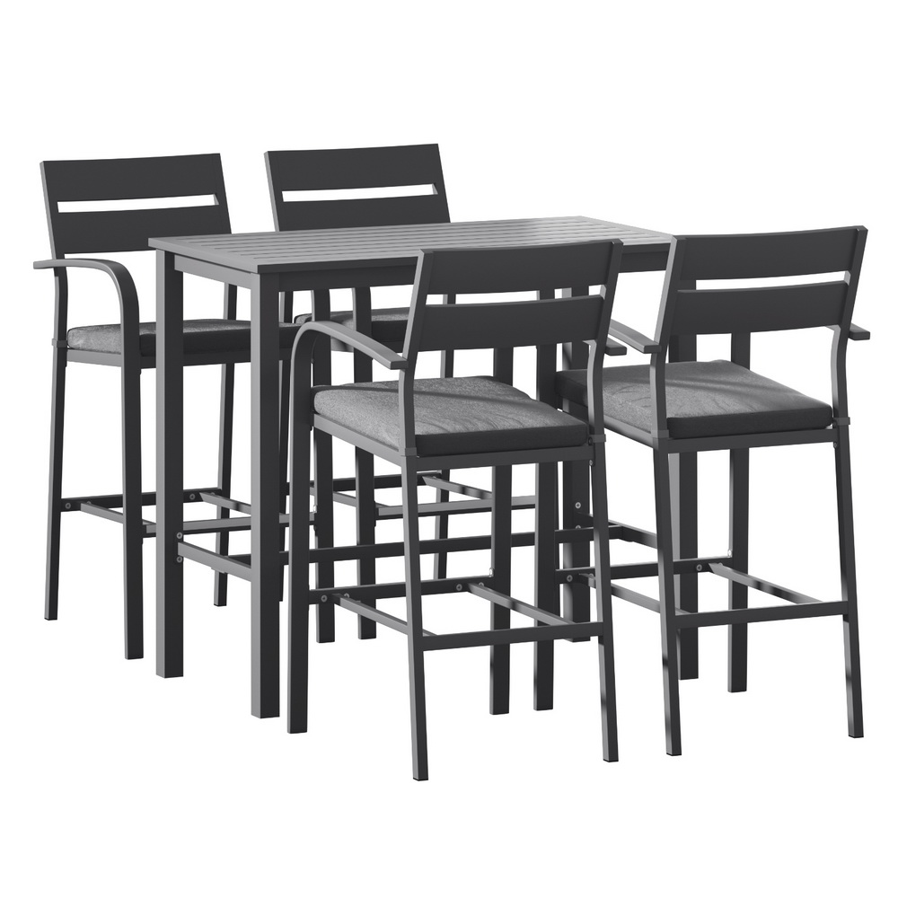 Gardeon Outdoor Bar Set 5-Piece Patio Dining Chairs Aluminium Table Stools — image 3