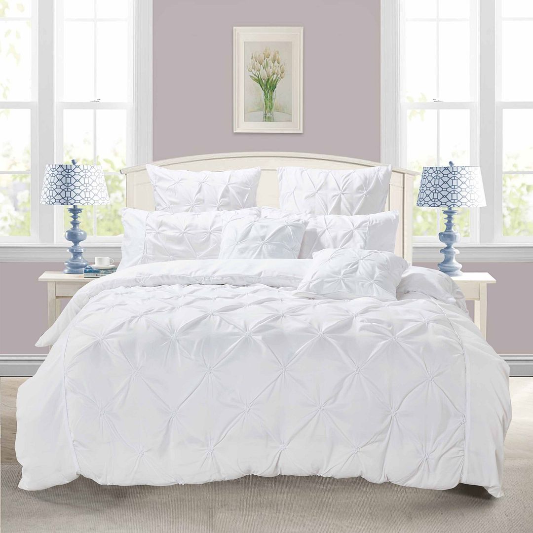 Diamond Pintuck Super King Size White Duvet Quilt Cover Set — image 4
