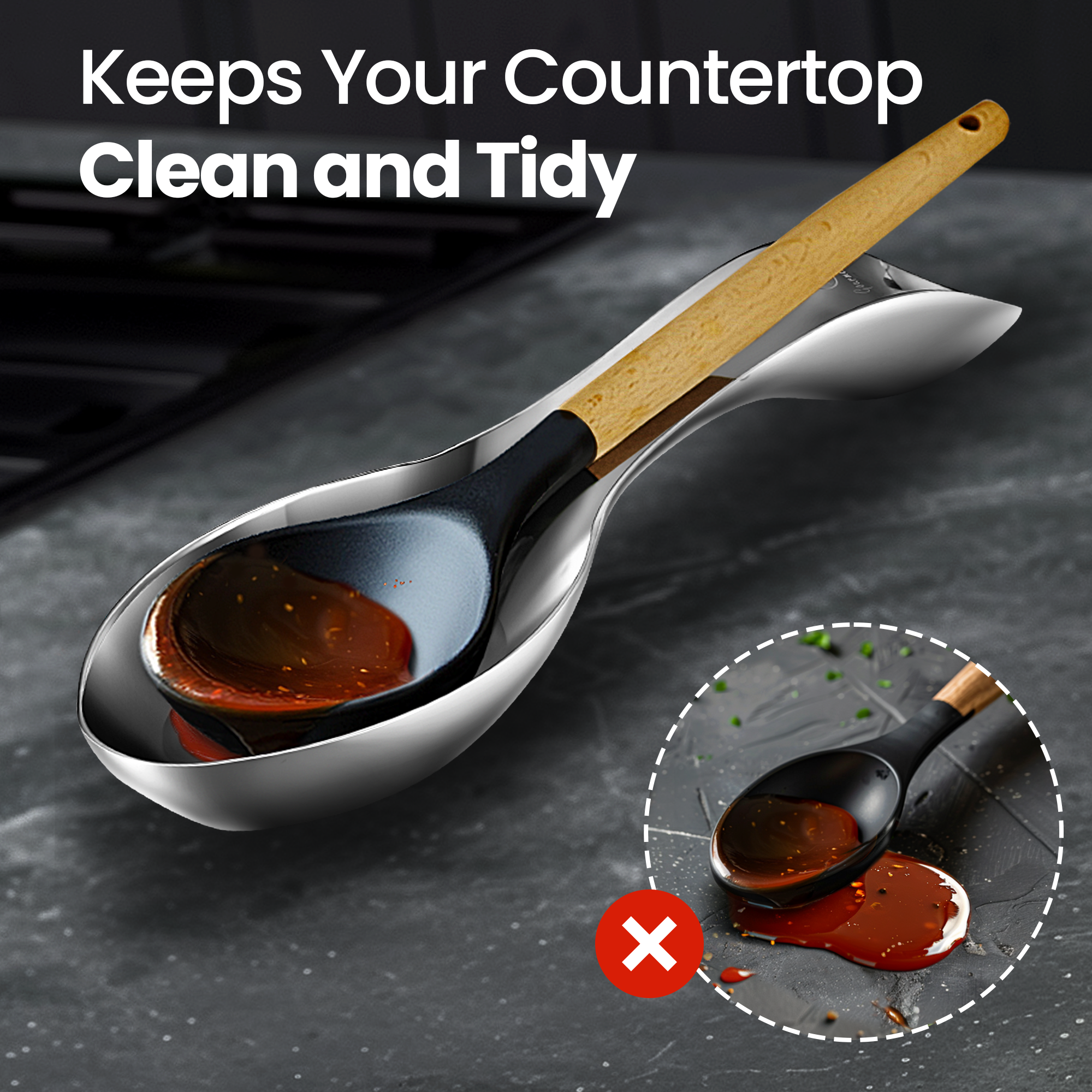 Gourmet Easy Break Proof Spoon Rest, Stainless Steel Spoon Holder, Spoon Rest for Stove Top — image 4