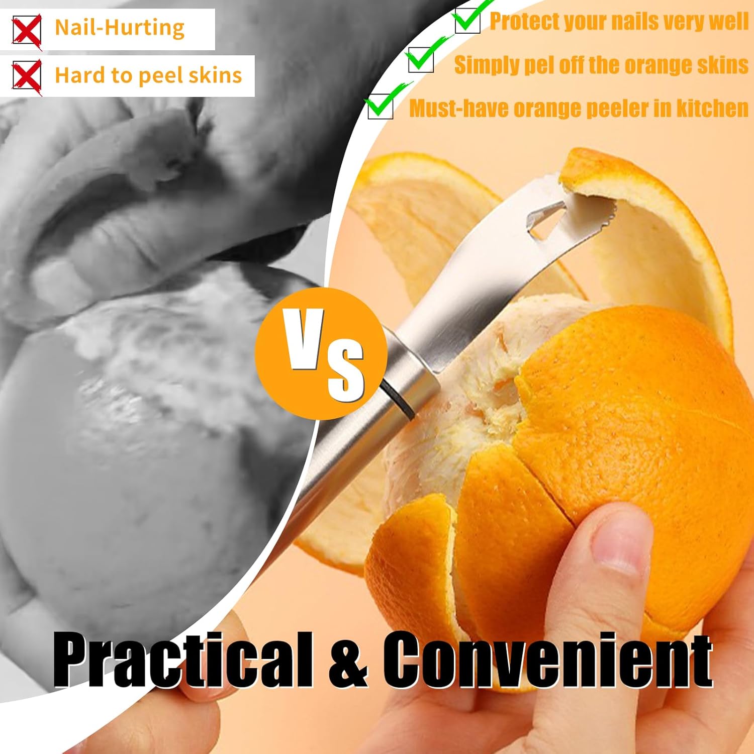 Stainless Steel Orange Peeler,with Handle Orange Citrus Peeler Tool Easy Orange Peeler Triangle Shovel and Serrated Shovel Orange Peeler Kitchen Gadgets,with — image 4