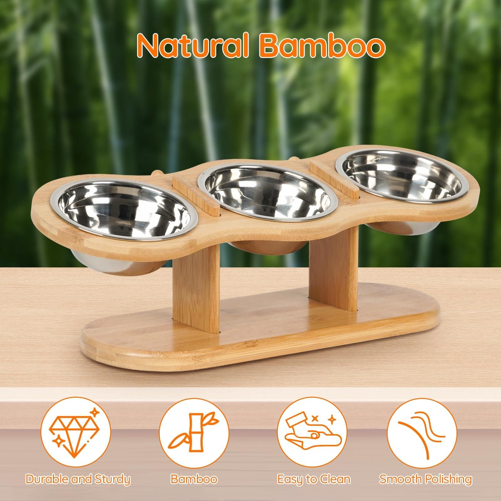 Elevated Cat Bowl Set with 3 Stainless Steel Bowls and 15° Angled Stand, Ideal for Indoor Cats and Small Dogs to Promote Healthy Eating and Digestion — image 4