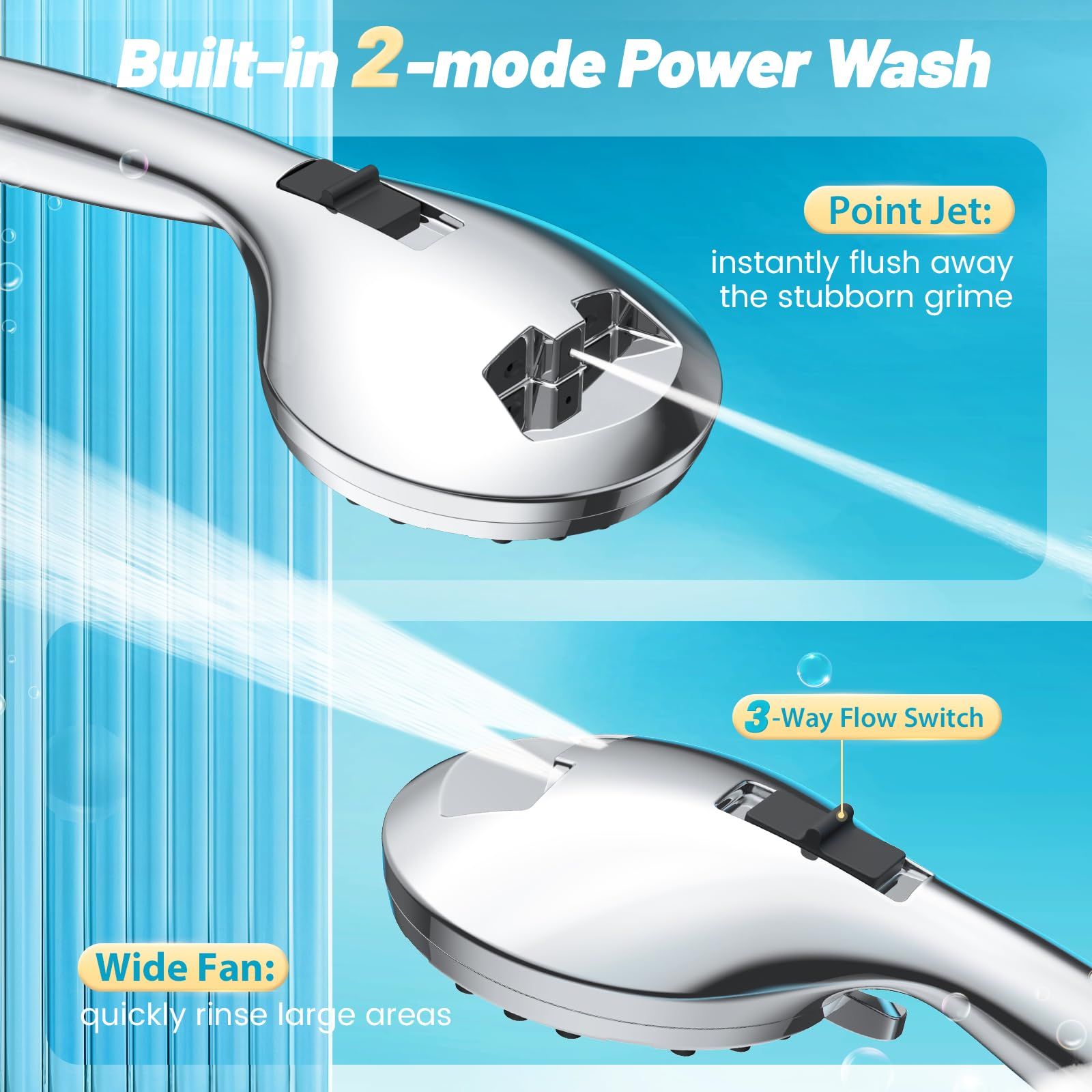High Pressure Shower Head with Handheld, 8-mode Shower Heads with 80" Extra Long Stainless Steel Hose & Adjustable Bracket — image 5
