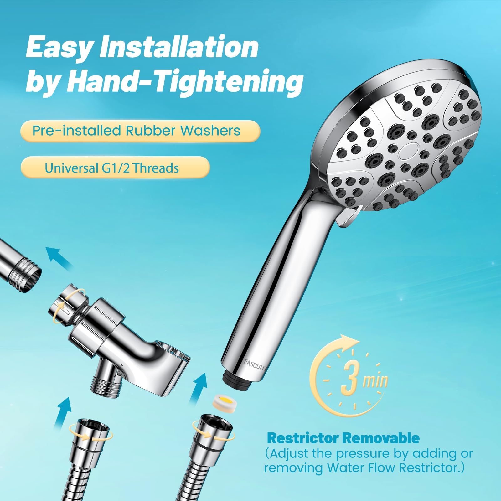 High Pressure Shower Head with Handheld, 8-mode Shower Heads with 80" Extra Long Stainless Steel Hose & Adjustable Bracket — image 4