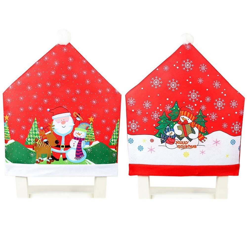 10x Christmas Chair Covers Dinner Table Santa Hat Snowman Home Décor Ornaments, Snowman (10 Chair Covers) — image 2