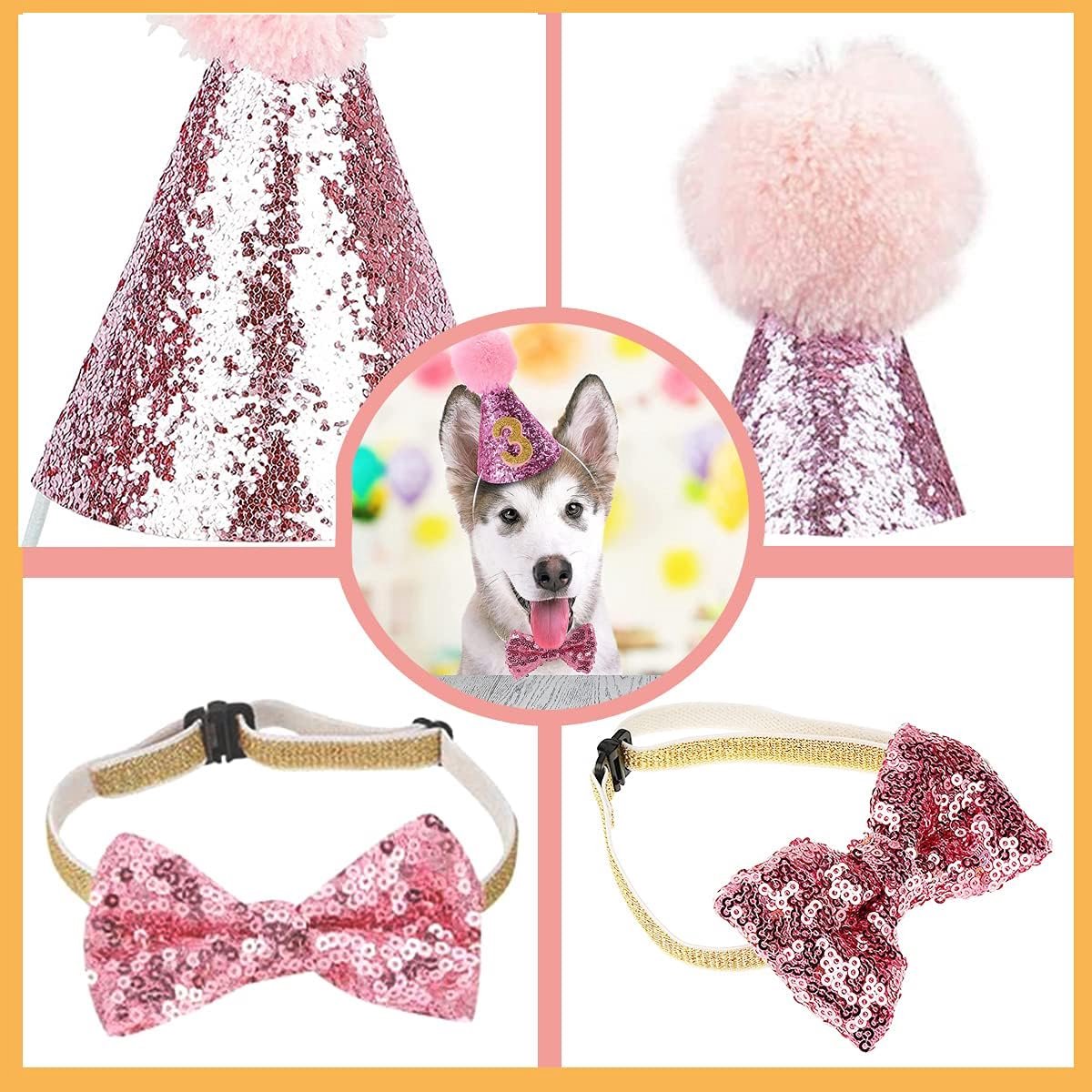 Birthday hats for dogs/cats - Party hat set for dogs - Includes bow tie and blue number - Suitable as decoration for a puppy or kitten - Clothing, headwear and — image 5