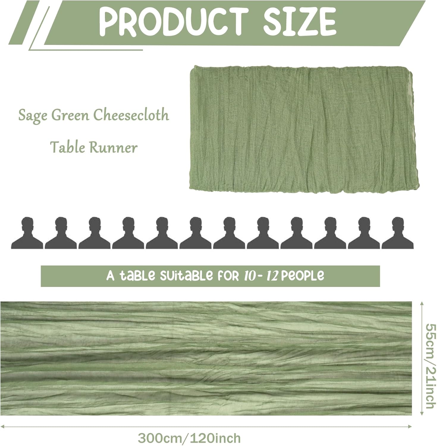 10 Pack Sage Green Cheesecloth Table Runner 10FT Boho Gauze Fabric Table Runner Vintage Rustic Sheer Runners for Wedding Party Bridal Baby Shower Long Table — image 2