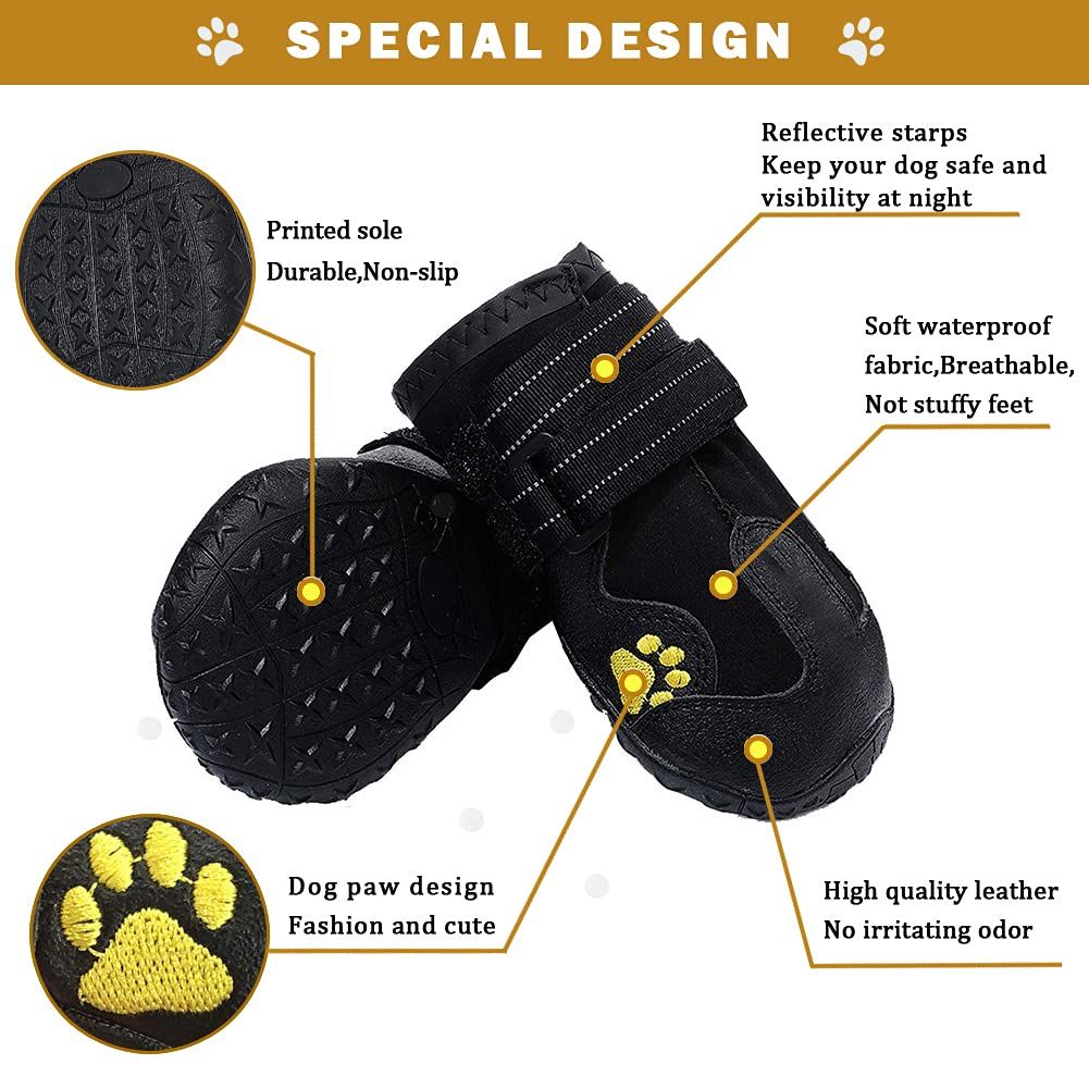 4 pcs Waterproof Dog Boots, Dog Outdoor Shoes, Dog Rain Shoes, Running Shoes for Medium to Large Dogs with — image 2