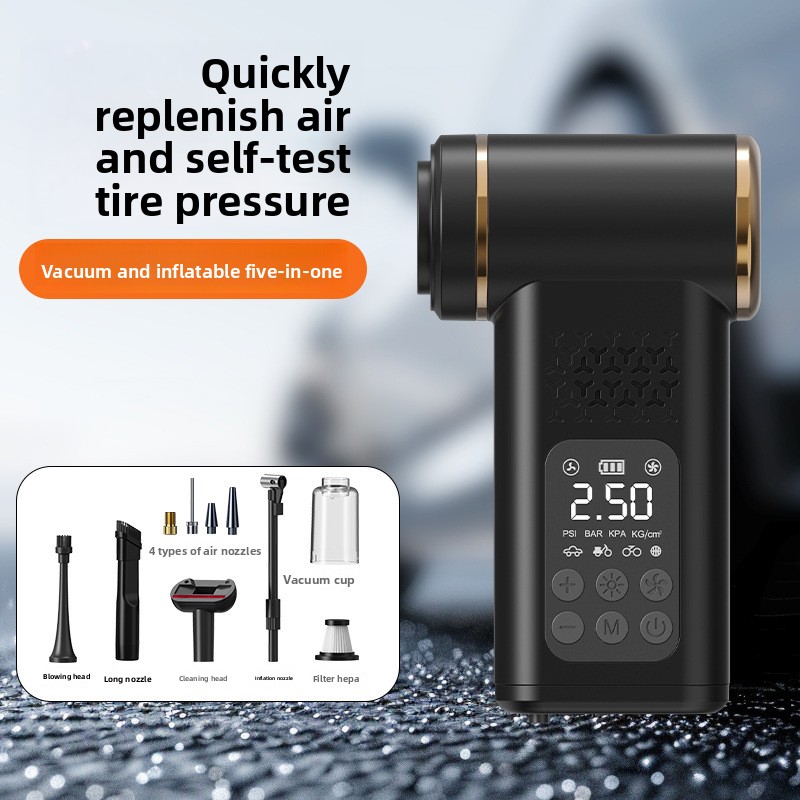 Black 4-in-1 Car Vacuum Cleaner and Tyre Inflator Portable Cordless Air Pump with LED Light and Digital Pressure Gauge — image 4