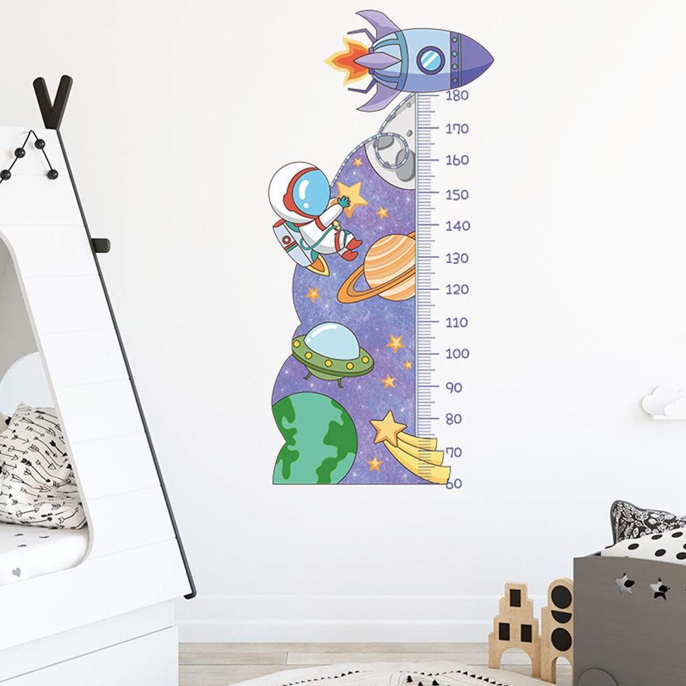 Cartoon Universe Starry Sky Astronaut Spaceship Rocket Height Sticker Wall Decals — image 4