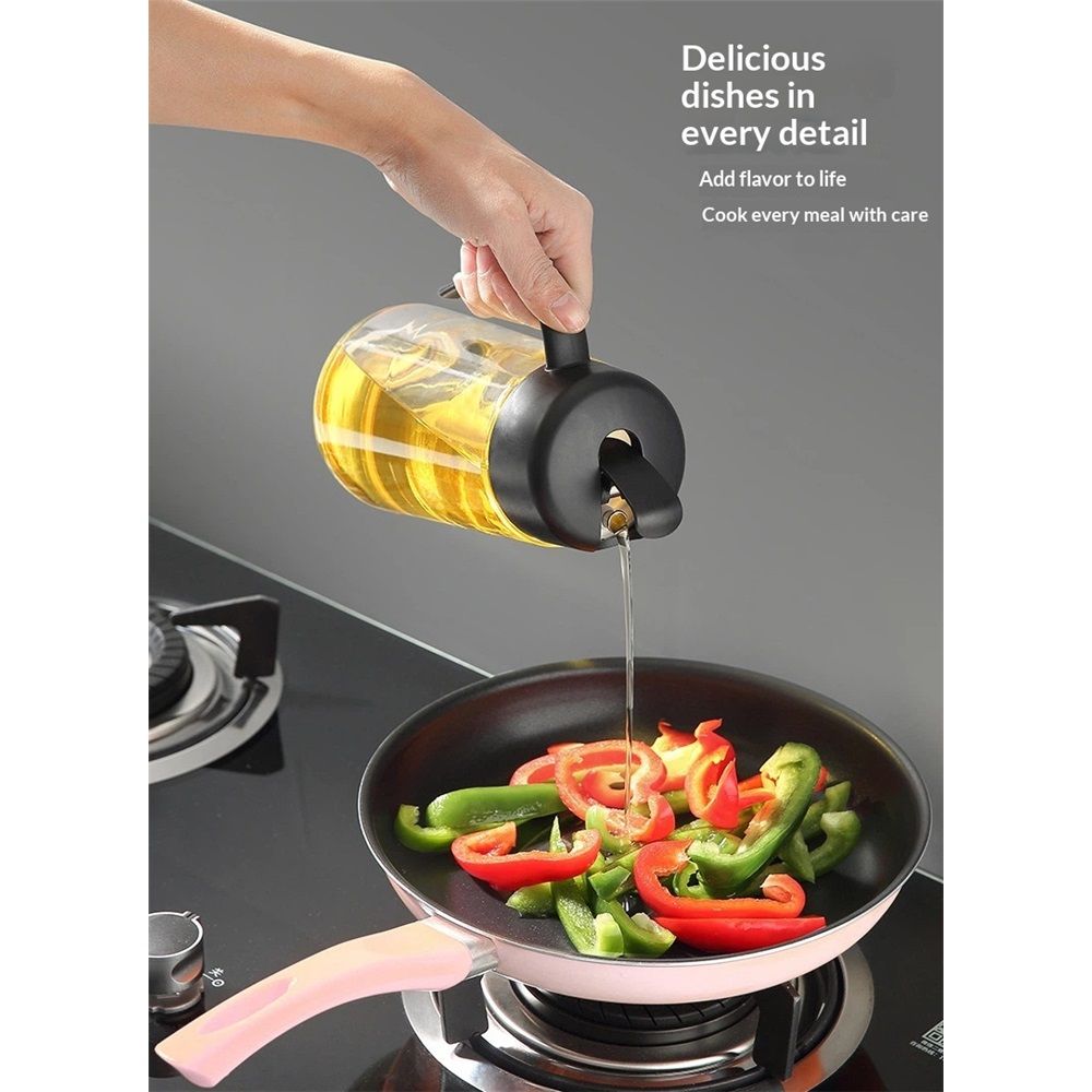 Olive Oil Dispenser Bottle for Kitchen with Leakproof and Dust Cover, Auto-Open & Close Glass Olive Oil Bottle 600ml Cooking Oil and Vinegar Cruet โ image 4