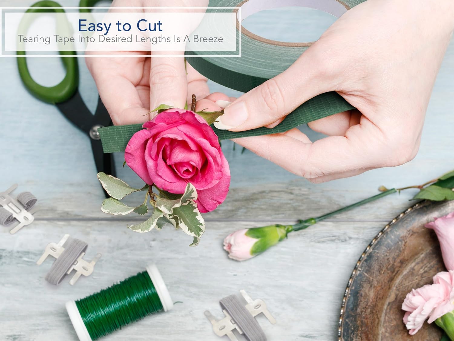 Floral Tape Green, Flower Stem Wrap Adhesive Waterproof Florist Tape for Decorative Bouquets Arranging and Crafts - 0.5" (60 Yd/180Ft) - 1 Roll β image 4