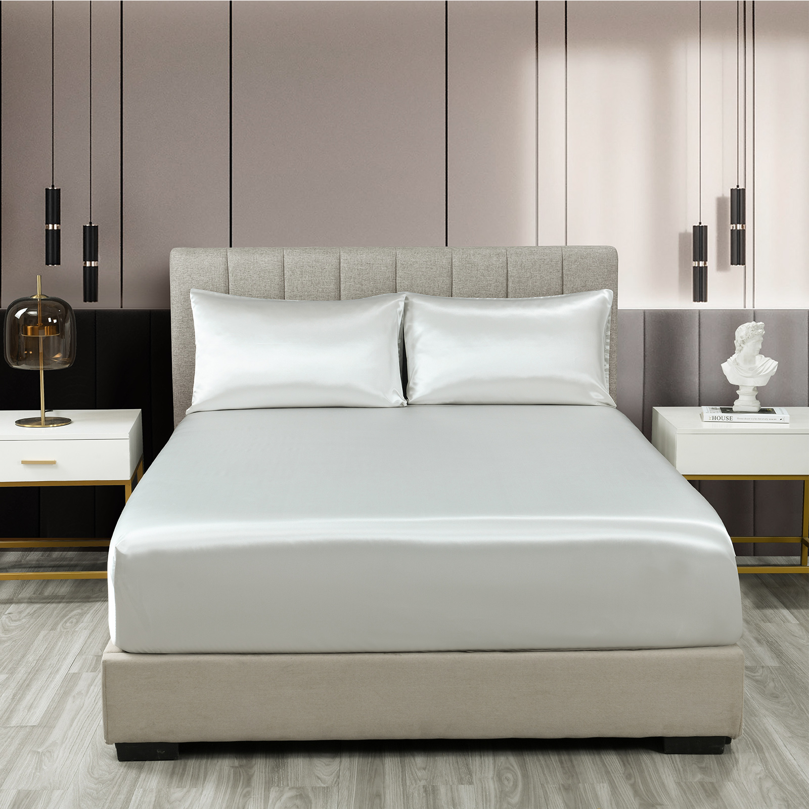 Royal Comfort Satin Sheet Set 3 Piece Fitted Sheet Pillowcase Soft - King - Silver — image 2