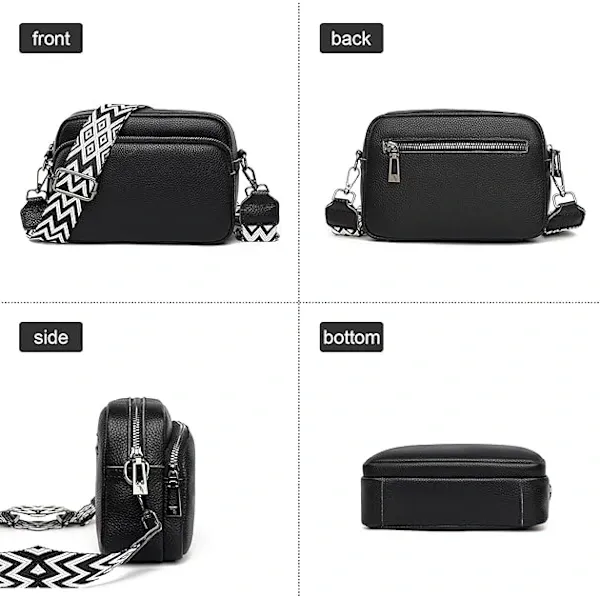 Women's Black Crossbody Shoulder Bag, Faux Leather Handbag with Adjustable Wide Strap for Travel, Daily Use and Essentials — image 3