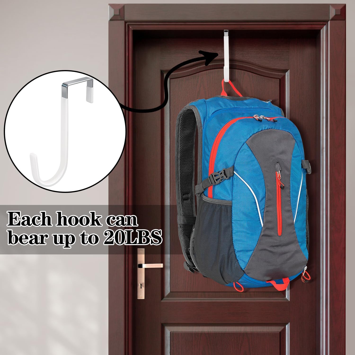4 Pack Over The Door Hooks, Fits Doors Less Than 1.4in Thick, White Rubber Surface Prevent Scratch Door Hanger Hooks for Bathroom, Living Room, Kitchen — image 4