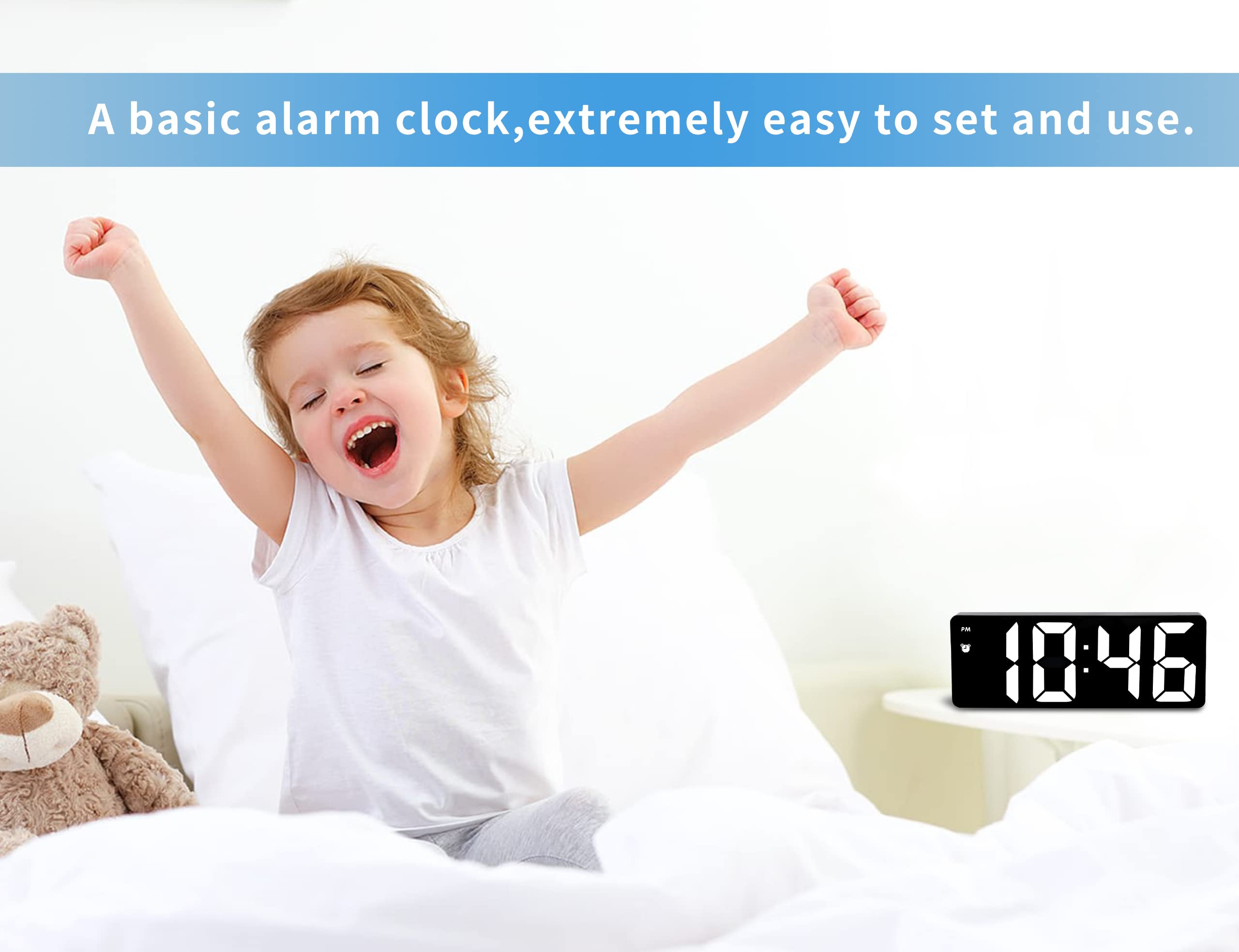 Digital LED Alarm Clock with Voice Control, Adjustable Brightness, 12/24 Hour Display and Type-C Power for Bedroom, Black — image 3