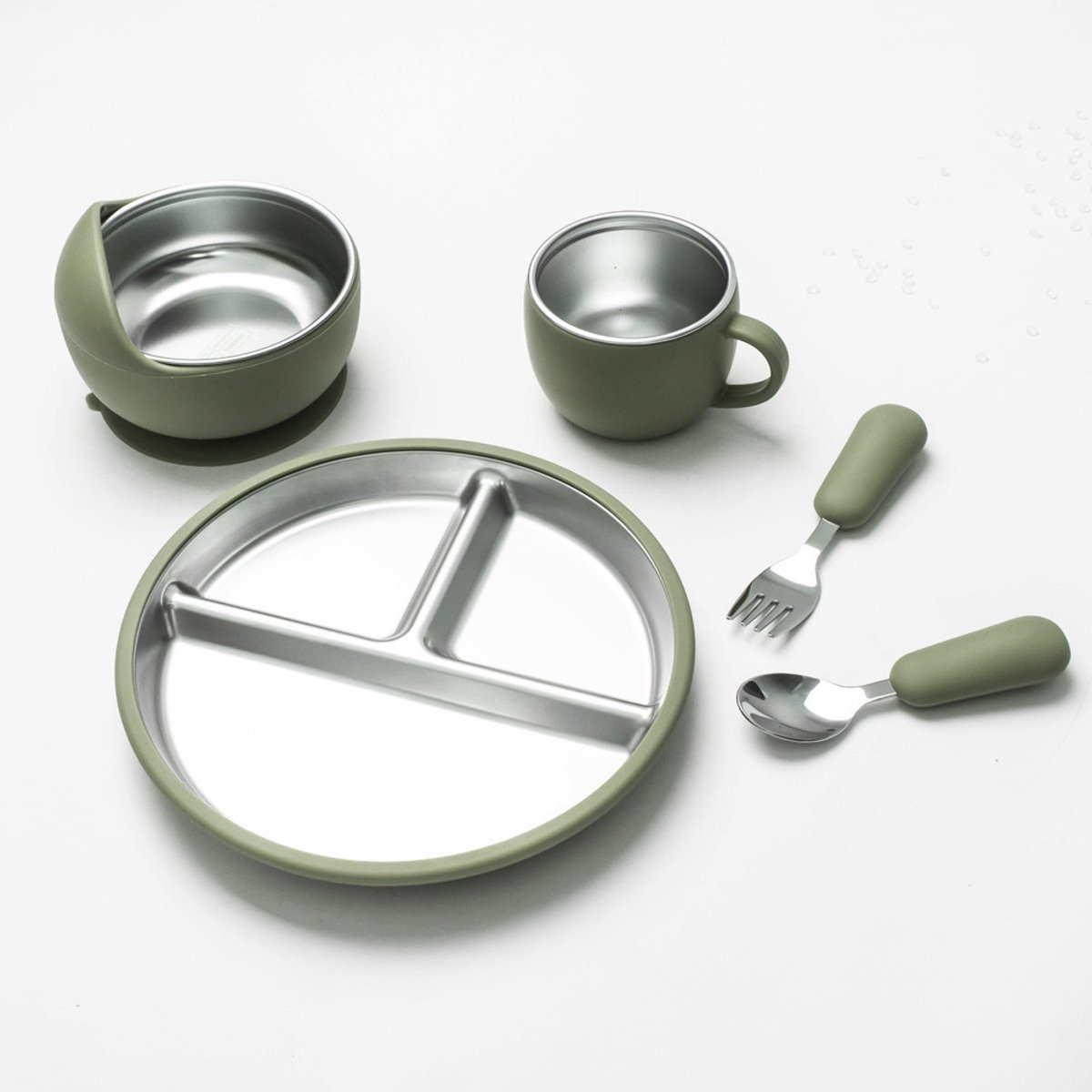 5-Piece Set - Children's Plate - Baby Plate in Stainless Steel - BPA-Free - Non-Slip - Unbreakable - Removable - Suitable for Children 1-3 Years Old - Includes